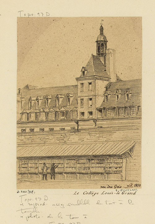 1853년의 콜레주 루이 르 그랑(Collège Louis-le-Grand)의 모습. 레옹 레몽네르예(Léon Leymonnerye, 1803-79)의 작품. (이미지 출처 =&nbsp;parismuseescollections.paris.fr)
