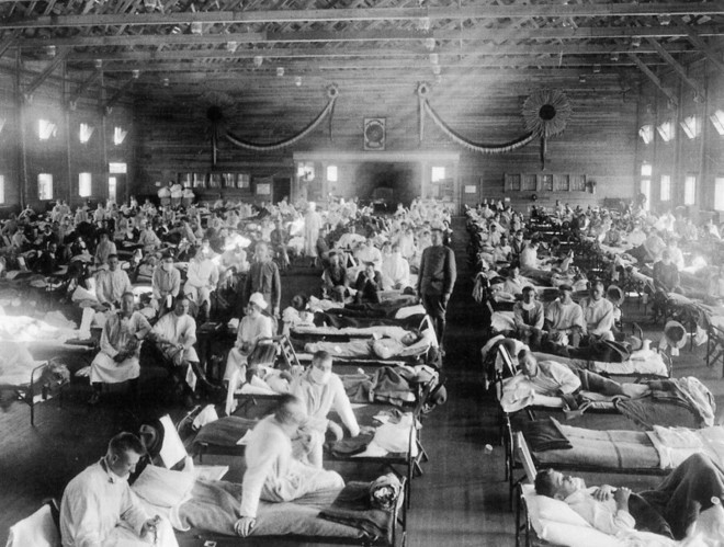 1918년 독감 바이러스가 대유행일 때 미국 캔자스주 육군 병원 모습. (사진 출처 = 뉴욕 공립도서관)