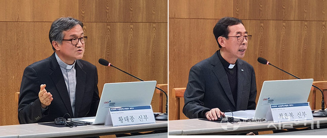 (왼쪽부터) 황태종 신부(제주교구 선교사목위원장), 최윤복 신부(광주대교구 영산포 성당 주임). ⓒ김수나 기자