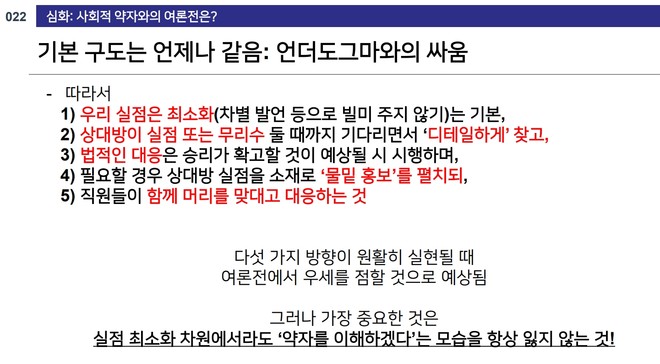 3월 4일 공사 게시판에 올라온 언론 대응 문건 22페이지 내용. (자료 출처 = 비마이너)