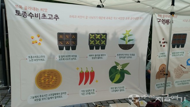 토종 씨앗을 받는 방법을 설명한 현수막. ⓒ배선영 기자