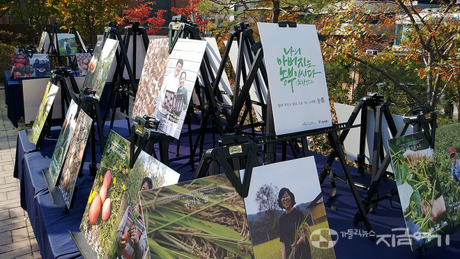 명동대성당을 오르는 한 편에 농부의 모습이 전시돼 있다. ⓒ배선영 기자
