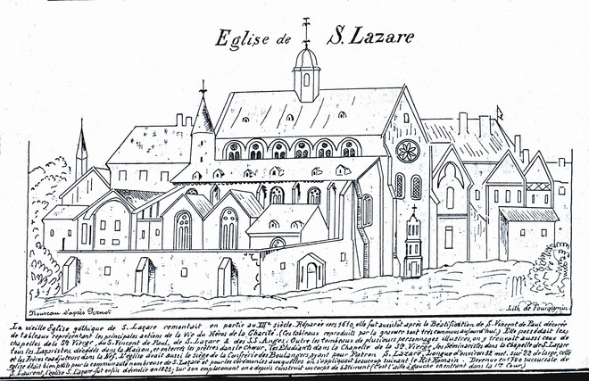 17세기 파리의 생 라자르 성당(Eglise de St. Lazare). 라자리스트 본부에 있었던 성당이다. ‘선교수도회’(Congrégation de la Mission)는 1625년에 뱅상 드 폴(Vincent de Paul, 1581-1660)이 파리에서 창립한 수도회다. 가난한 이들을 돕는 것이 설립 목적이었다. 흔히 ‘라자리스트’(Lazaristes)라고 부른다. 프란치스코회(Franciscains)처럼 창립자의 이름이라고 생각하기 쉽지만 그렇지 않다. 라자르(Lazare)는 이 수도회가 처음 태동한 파리의 지명(l'enclos Saint-Lazare)이다. 거기에 1515년에 시작된 옛 수도원(le Prieuré de Saint-Lazare)이 하나 있었다. 1632년, 그 수도원 건물을 뱅상 드 폴(Vincent de Paul, 1581-1660)이 양도받아 ‘선교수도회’의 거처로 만들면서 ‘Lazaristes’라는 이름을 사용하기 시작했다. 그들은 북경의 프랑스 예수회를 인도받은 후, 20세기 중반까지 북경 지역의 선교를 담당했다. (이미지 출처 = vincentianpersons.azurewebsites.net)