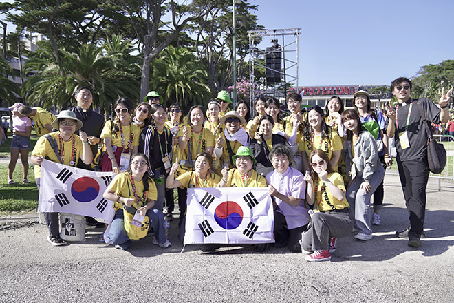 2023년 리스본 세계청년대회 한국인 국제 자원봉사자들. 한국인으로 역대 최다 인원이다. (사진 제공 = 이주현)<br>