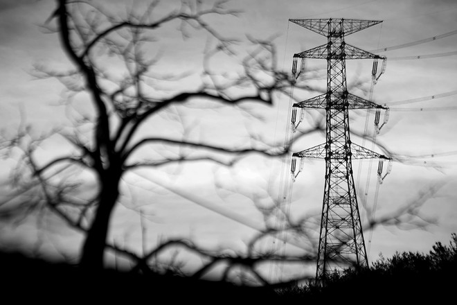 밀양 감나무 밭에는 괴물 같은 송전탑이 박혀 있고, 초고압 전기가 흐르고 있습니다. 정의롭지 못한 정부는와 소위 전문가라는 사람들은 초고압 송전탑 아래 사는 주민들의 건강에는 아무런 영향도 미치지 않는다고 말합니다. 그들과 그들 가족들이 그 밑에서 살고 있어도 그렇게 말을 할까요?&nbsp;©장영식<br>