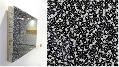 (왼쪽) 우리는 무엇을 버렸나? 플라스틱 펜 꾸껑, 레진. (오른쪽) 일상 속에서 버려진 펜 3600개를 사용했다. ⓒ김성헌