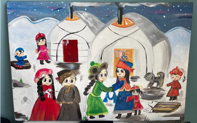 게겔른이 교황에게 보낸 그림. 몽골의 설날 풍경 속 게르가 보인다. ⓒ한국희망재단<br>