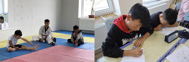 미래의몽골 아동센터 태권도 교실과 영어 교실 ⓒ한국희망재단<br>
