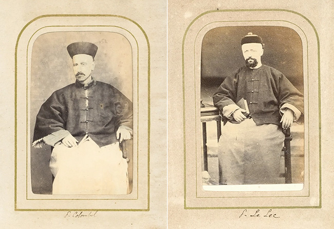 초기 서가회 관측소의 두 인물. (왼쪽)오귀스탱 콜롬벨(Augustin Colombel), (왼쪽) 앙리 르 렉(Henri Le Lec). 1860년부터 상해의 예수회원들은 초기 기상 관측 활동을 일부 수행했다. 황가도기상관측(黄家渡气象观测)이 대표적이다. 1869년 1월 2일, 콜롬벨 신부가 중국에 와서 남경에 천문대를 세우려 했다. 당시 남경에서 발생한 교안으로 성사되지 못했다. (이미지 출처 =&nbsp;中贸圣佳2021秋拍, “清末法国传教士在上海肖像册”)