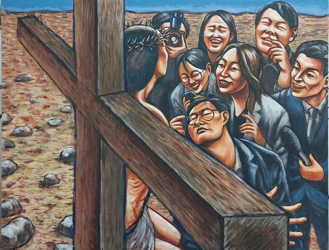 '조롱'. 예수가 십자가에 못박혔을 당시 언론인들이 있었다면. 최형규, 2024. ©최형규<br>