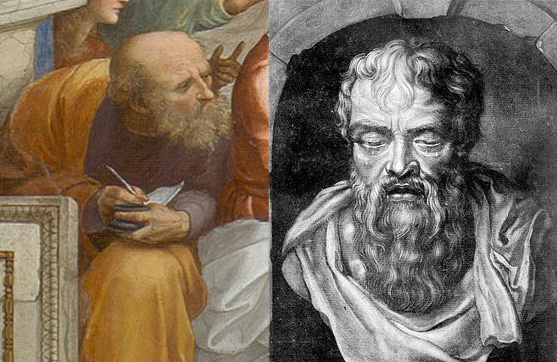 (왼쪽) '아테네 학당' 일부에 있는 아낙시만드로스. (오른쪽) 헤라클레이토스. (이미지 출처 =&nbsp;commons.wikimedia.org)