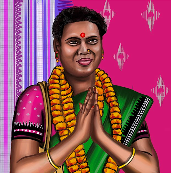 인도 최초의 히즈라 시장 마두 바이 킨나르(Madhu Bai Kinnar), Aditya Raj 작, 2015. (이미지 출처=&nbsp; Google Art &amp; Culture)<br>