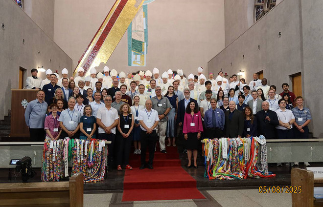 8월 5일 원폭 투하 당시 희생된 조선인들을 추모하는 미사에 참여한 이들. (사진 제공 = 팍스크리스티코리아)