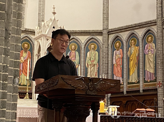 이날 팔레스타인과 연대하고 있는 '아디' 이동화 사무국장이 가자 지구의 소식을 전했다. ⓒ정현진 기자 &nbsp;