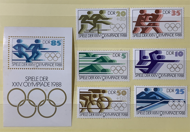 동독(독일민주공화국)에서 발행한&nbsp;서울 올림픽 기념 우표. 서울 올림픽에서 종합 3위를 차지한&nbsp;이 스포츠 강국은 2년 뒤 사라졌다.&nbsp;©김지환<br>