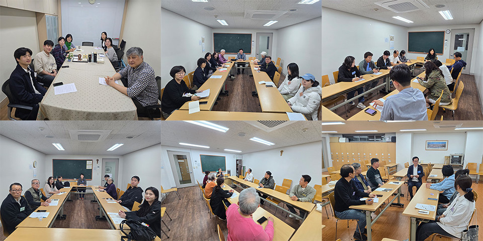 견진강좌 후 조별 나눔을 통해 성구작업을 하고 있는 신자들. (사진 제공 = 마두동성당)<br>